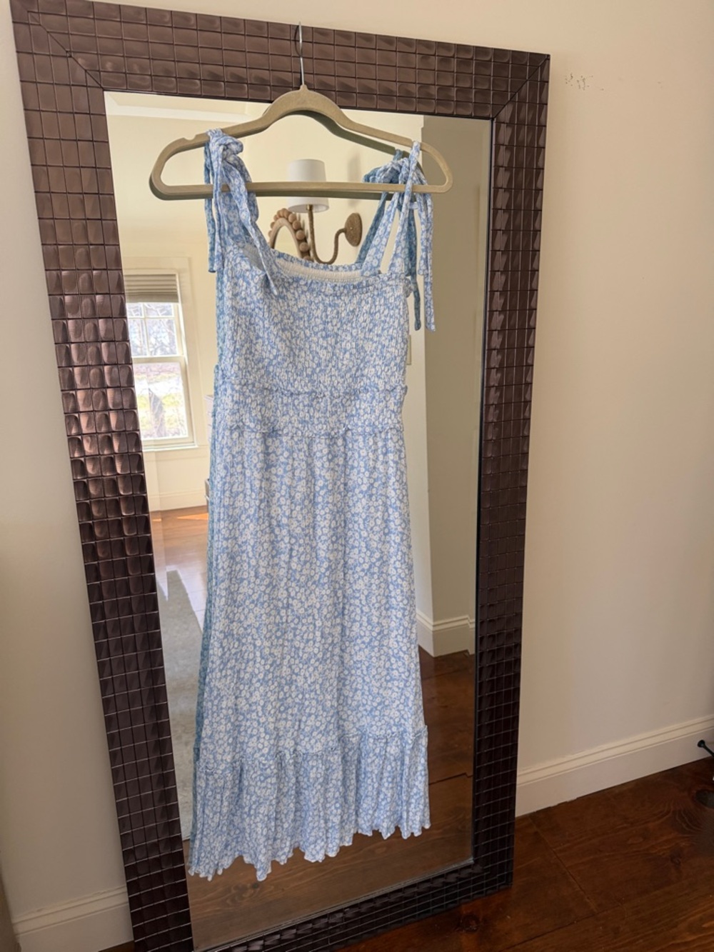 Revolve Light Blue Floral Tie-Shoulder Sundress - Picture 2 of 3